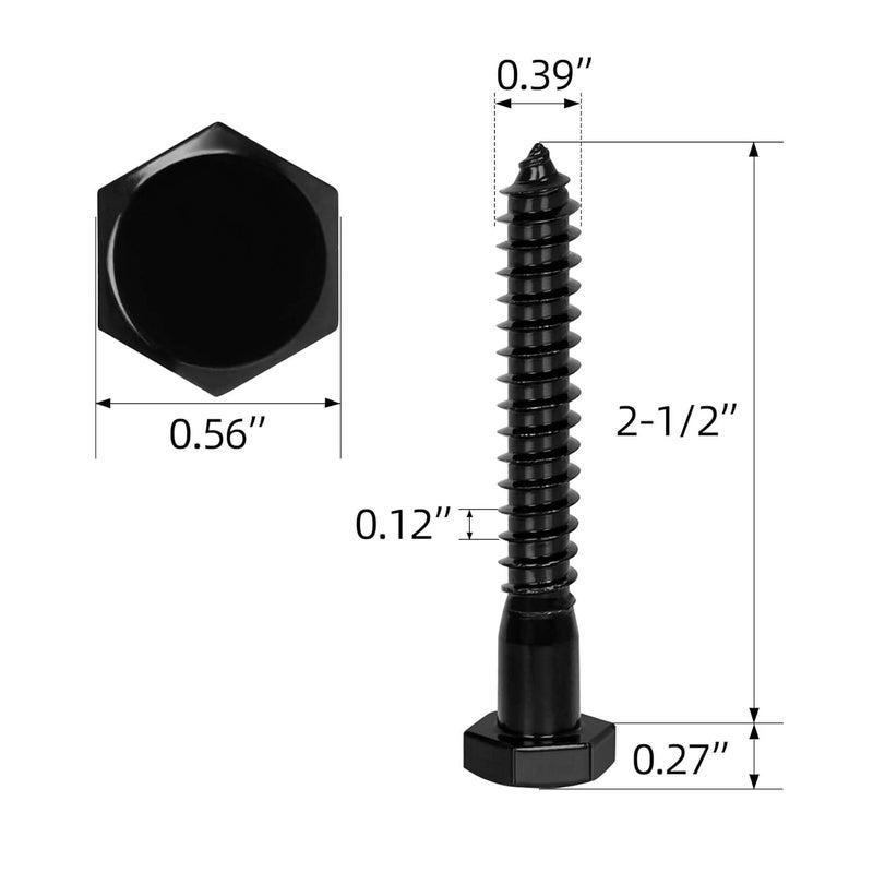 OUSCHR 3/8" x 2-1/2" Stainless Steel Lag Screws Bolts, Heavy Duty External Hex Head Wood Screws, Black Finish, Partial Thread, 10 PCS - Image 2